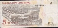 8.Emisyon 5 YTL D31 944285 Çok Temiz+