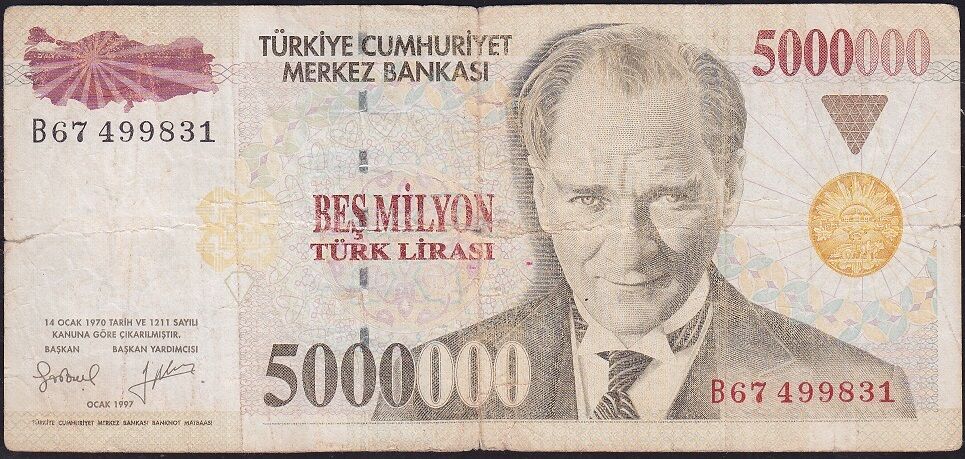 7.Emisyon 5 000 000 Lira B67 499831 Temiz