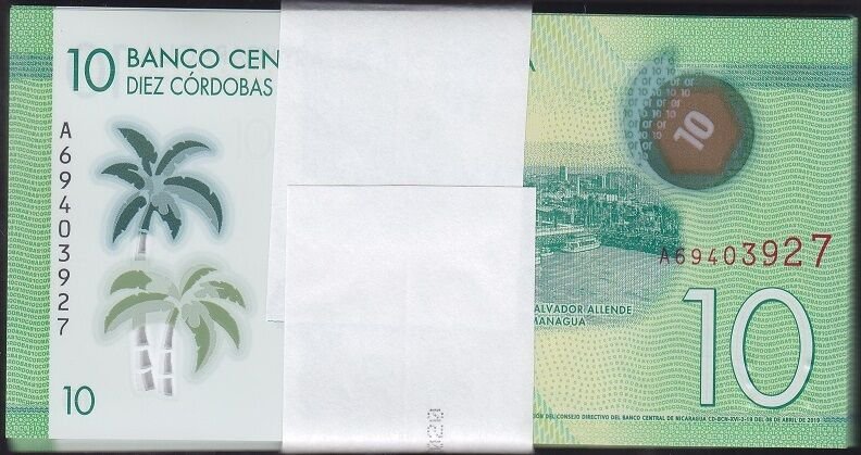 Nikaragua 10 Cordobas 2019 Çil Deste (100 Adet) Polymer