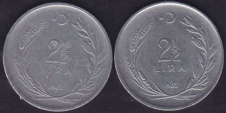 1962 Yılı 2.5 Lira (Ters Düz Takım)