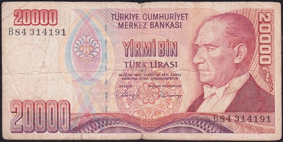 7.Emisyon 1.Tertip 20000 Lira B84 314191 İyi