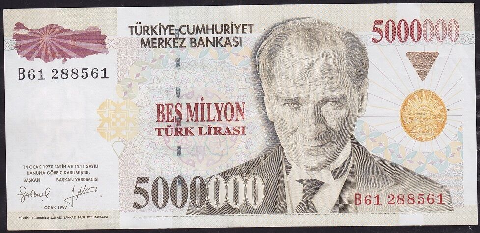 7.Emisyon 5 000 000 Lira B61 288561 Çok Çok Temiz