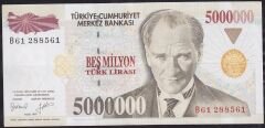 7.Emisyon 5 000 000 Lira B61 288561 Çok Çok Temiz