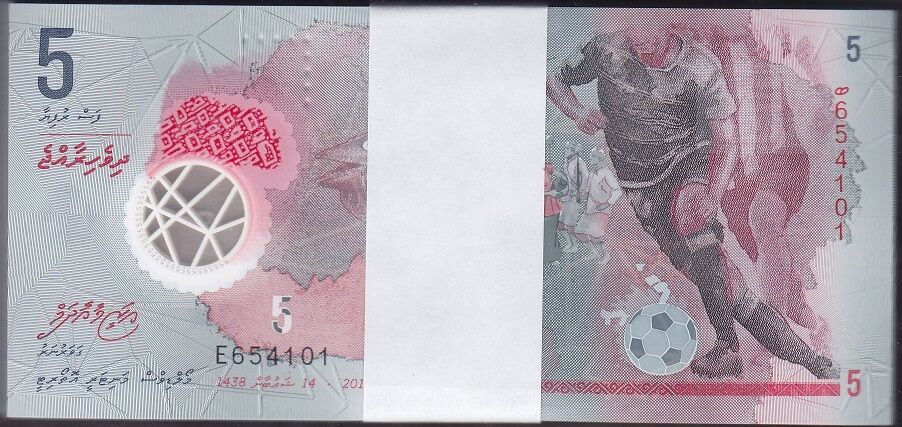 Maldivler 5 Rufiyaa 2017 Çil Deste (100 Adet) Polymer