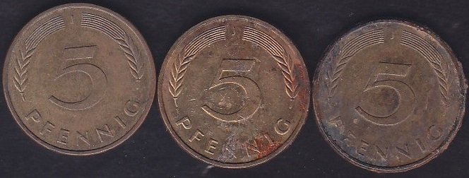 ALMANYA 5 FENİG 1990 LI YILLAR FARKLI TARİH LOT 3 ADET