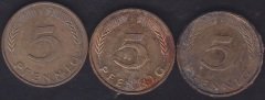 ALMANYA 5 FENİG 1990 LI YILLAR FARKLI TARİH LOT 3 ADET