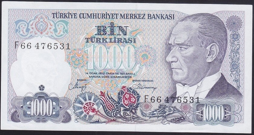 7.EMİSYON 2.TERTİP 1000 LİRA F66 476531 ÇİLALTI ÇİL