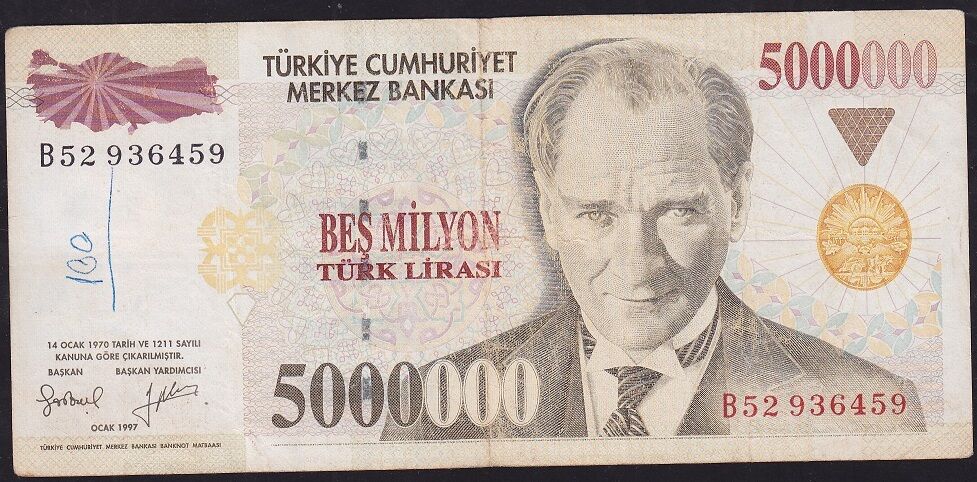 7.Emisyon 5 000 000 Lira B52 936549 Çok Temiz