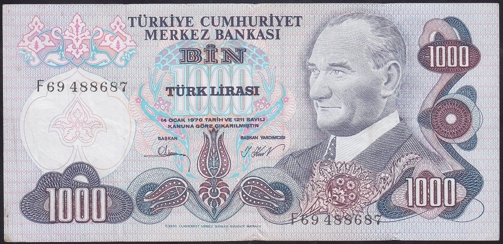 6.EMİSYON 3.TERTİP 1000 LİRA F69 488687 ÇOK TEMİZ +