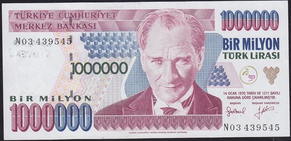7.Emisyon 2.Tertip 1 000 000 Lira N03 439545 Ççt Çilaltı