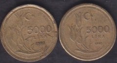1995 Yılı 5000 Lira Büyük ve Küçük Rakam Takım Çok Temiz