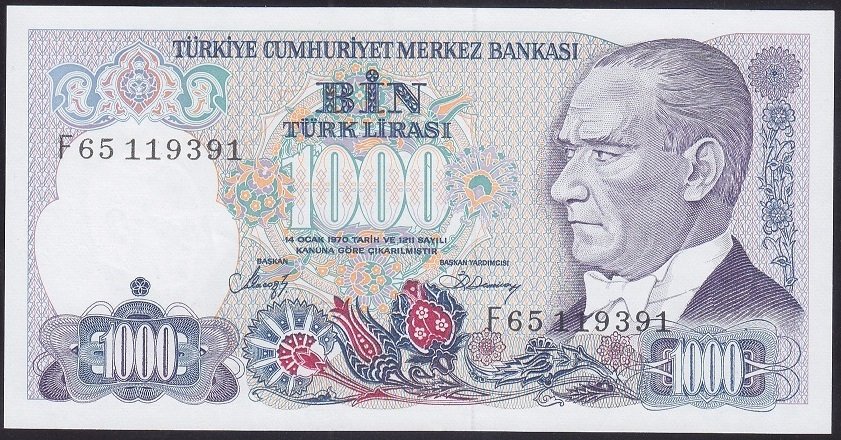 7.EMİSYON 2.TERTİP 1000 LİRA F65 119391 ÇİL