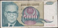 Yugoslavya 5000 Dinar 1992 Çok Temiz ( AA )