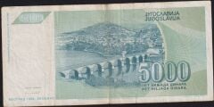 Yugoslavya 5000 Dinar 1992 Çok Temiz ( AA )