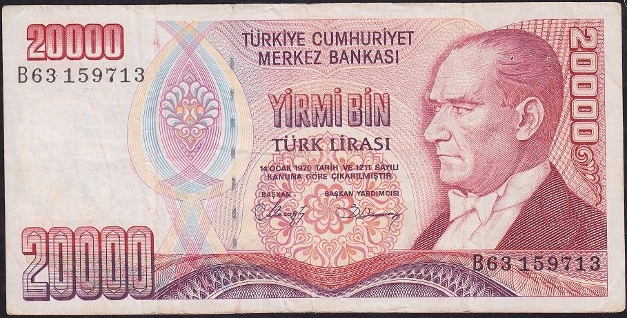 7.Emisyon 1.Tertip 20000 Lira B63 159713 Çok Temiz