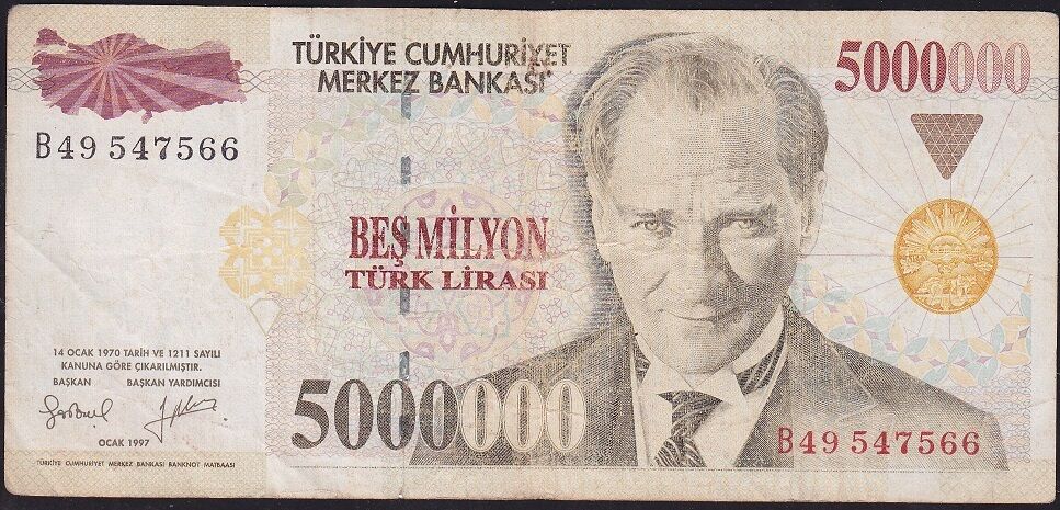7.Emisyon 5 000 000 Lira B49 547566 Çok Temiz