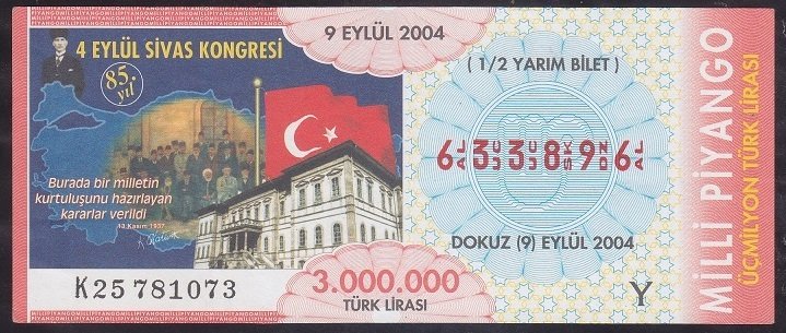 2004 9 EYLÜL YARIM BİLET Y SERİSİ