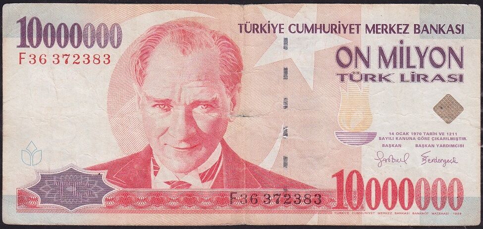 7.Emisyon 10 000 000 Lira F36 372383 Temiz