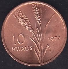 1972 Yılı 10 Kuruş Çilaltı Çil - Saban Kılıçtan Üstündür