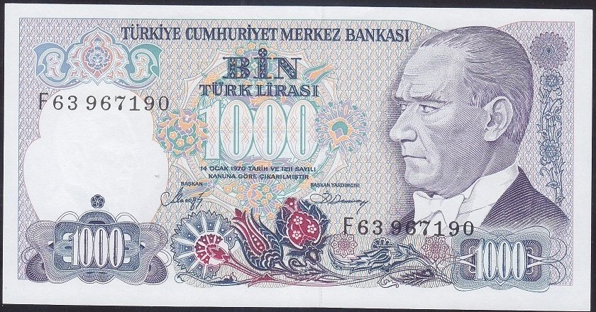 7.EMİSYON 2.TERTİP 1000 LİRA F63 967190 ÇİL