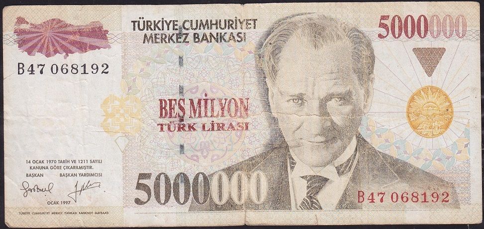7.Emisyon 5 000 000 Lira B47 068192 Temiz