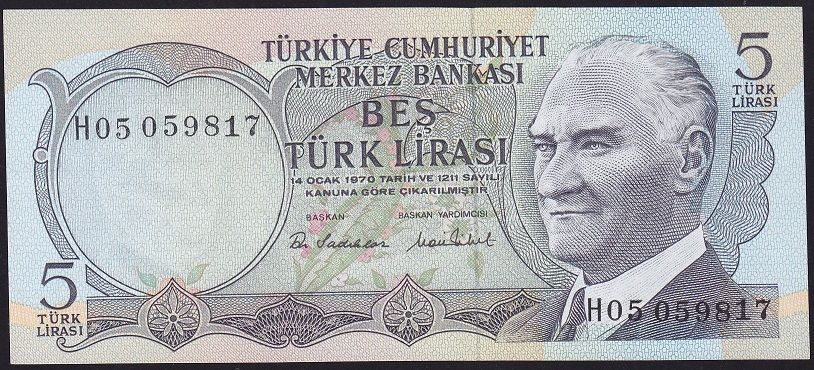 6.Emisyon 2.Tertip 5 Lira H05 059817 Çil