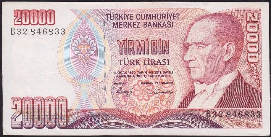 7.Emisyon 1.Tertip 20000 Lira B32 846833 Çok Çok Temiz