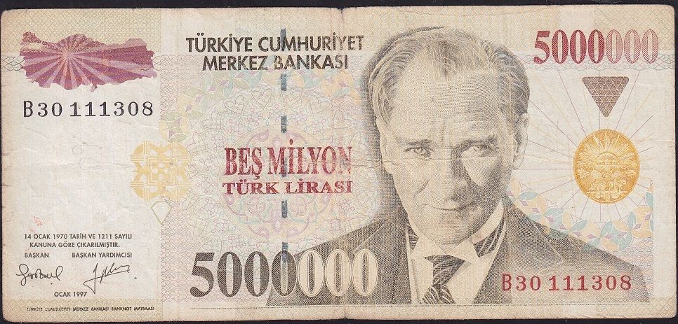 7.Emisyon 5 000 000 Lira B30 111308 Temiz