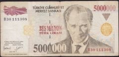 7.Emisyon 5 000 000 Lira B30 111308 Temiz