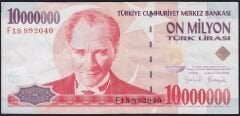 7.Emisyon 10 000 000 Lira F18 892040 Çok Temiz+