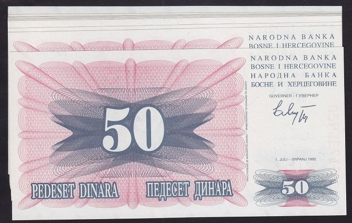 BOSNA HERSEK 50 DİNAR 1992 ÇİL - 10 ADET SERİ TAKİPLİ