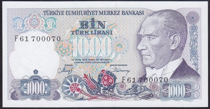 7.EMİSYON 2.TERTİP 1000 LİRA F61 700070 ÇİL