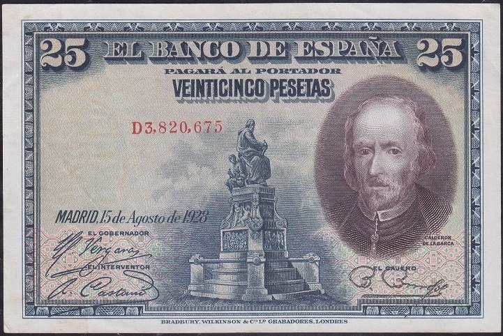 İspanya 25 Peseta 1928 Çok Çok Temiz