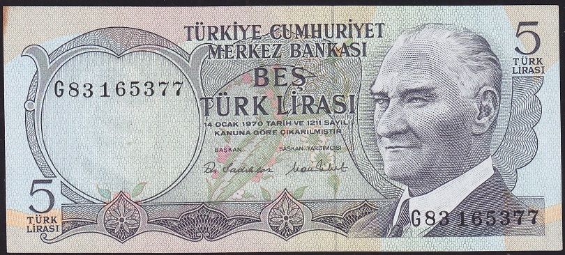 6.Emisyon 2.Tertip 5 Lira G83 165377 Çilaltı Çil
