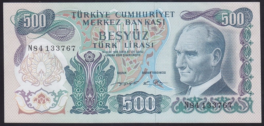 6.EMİSYON 2.TERTİP 500 LİRA N84 133767 ÇİLALTI ÇİL