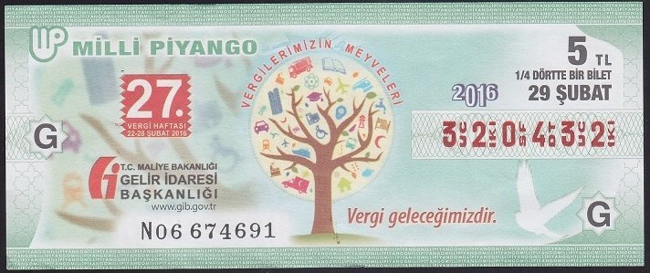 2016 29 ŞUBAT ÇEYREK BİLET G SERİSİ