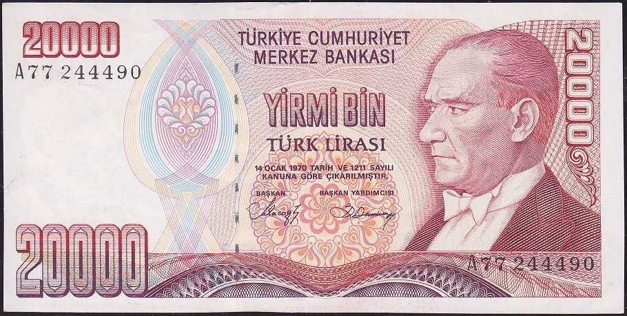 7.Emisyon 1.Tertip 20000 Lira A77 244490 Ççt Çilaltı