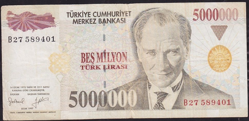 7.Emisyon 5 000 000 Lira B27 589401 Çok Temiz
