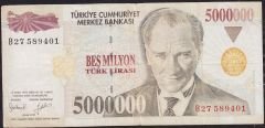 7.Emisyon 5 000 000 Lira B27 589401 Çok Temiz