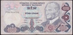 6.EMİSYON 3.TERTİP 1000 LİRA F44 518701 ÇOK TEMİZ (DÜZLENMİŞ)