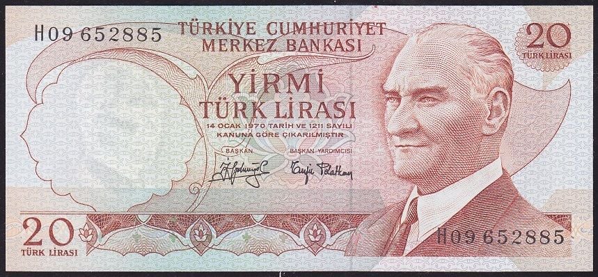 6.Emisyon 3.Tertip 20 Lira H09 652885 Çil