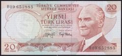 6.Emisyon 3.Tertip 20 Lira H09 652885 Çil