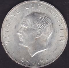 1960 Yılı 10 Lira Çilaltı Çil - Hakimiyet Milletindir İhtilal Gümüş (15 Gram)