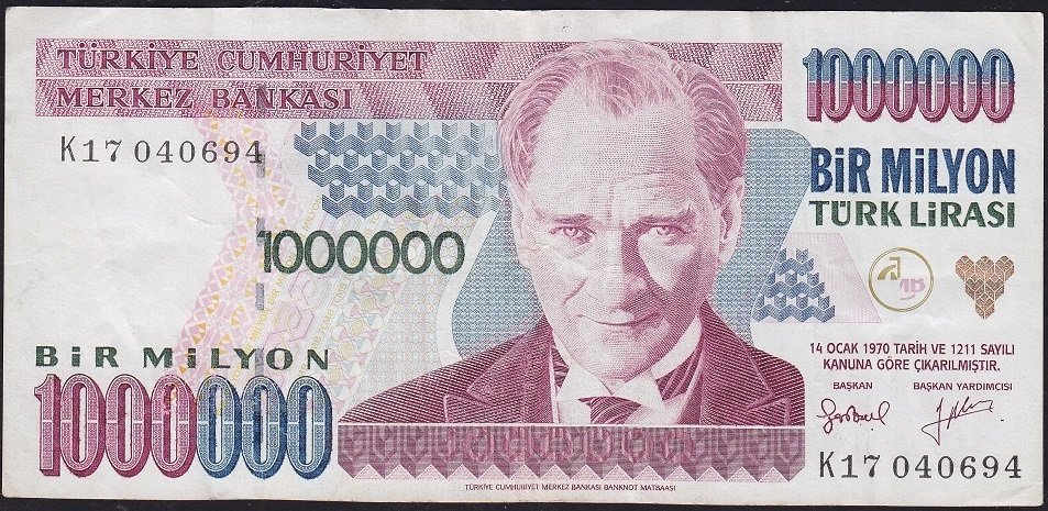 7.Emisyon 2.Tertip 1 000 000 Lira K17 040694 Çok Temiz+