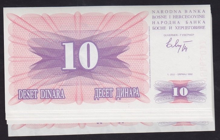 BOSNA HERSEK 10 DİNAR 1992 ÇİL - 10 ADET SERİ TAKİPLİ