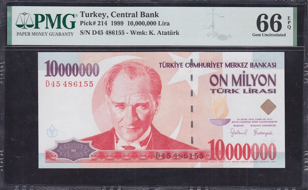 7.Emisyon 10.000.000 Lira D45 486155 PMG66