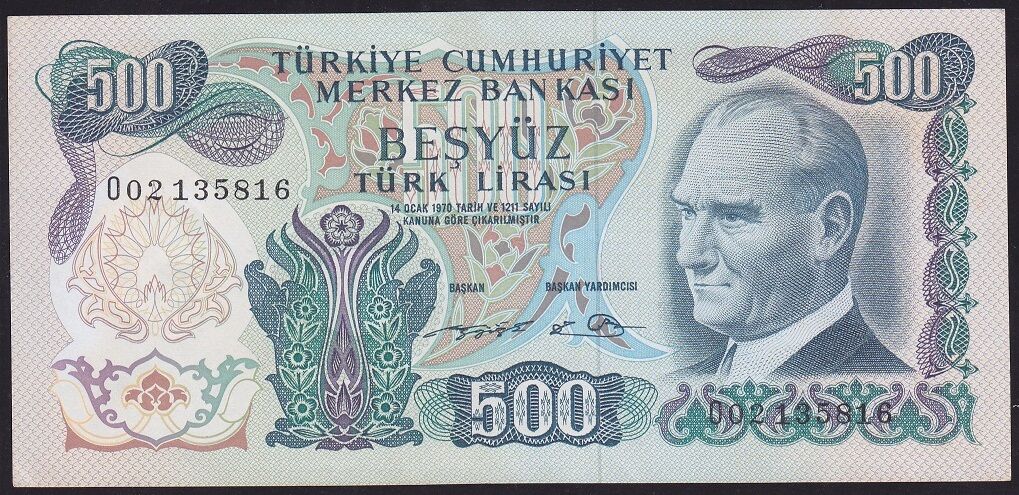 6.Emisyon 2.Tertip 500 Lira O02 135816 Çilaltı ( Kat Yok )