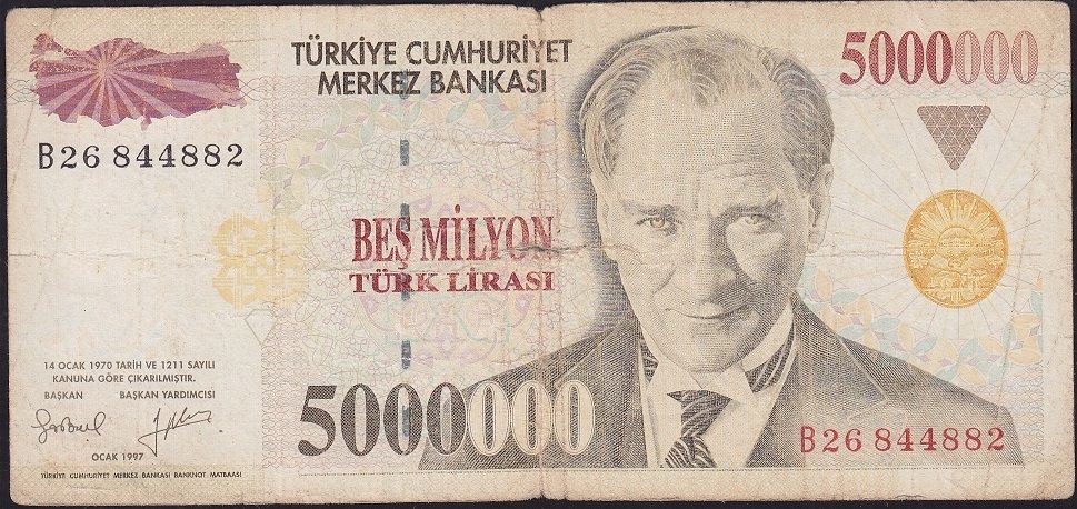 7.Emisyon 5 000 000 Lira B26 844882 Temiz