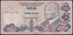 6.EMİSYON 3.TERTİP 1000 LİRA F42 523738 TEMİZ