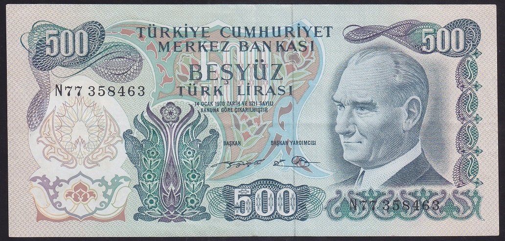 6.EMİSYON 2.TERTİP 500 LİRA N77 358463 ÇÇT ÇİLALTI